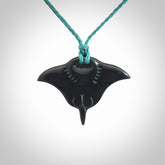 Hand carved manta ray pendant. Black jade manta pendant hand carved by NZ Pacific. Black jade jewellery for sale online.